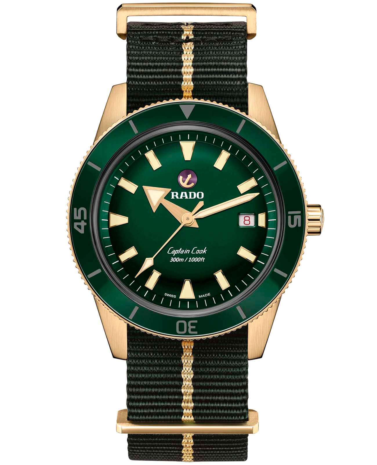 Rado Rado Captain Cook Automatic Bronze R32504317 Automatic R32504317 механические мужские часы зеленый циферблат, браслет тканевый — вид спереди