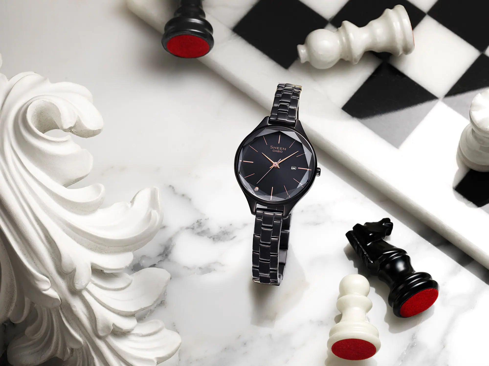 Casio Casio Sheen SHE-4062BD-1A, sheen япония женские часы на браслете сталь с ip покрытием боковой вид