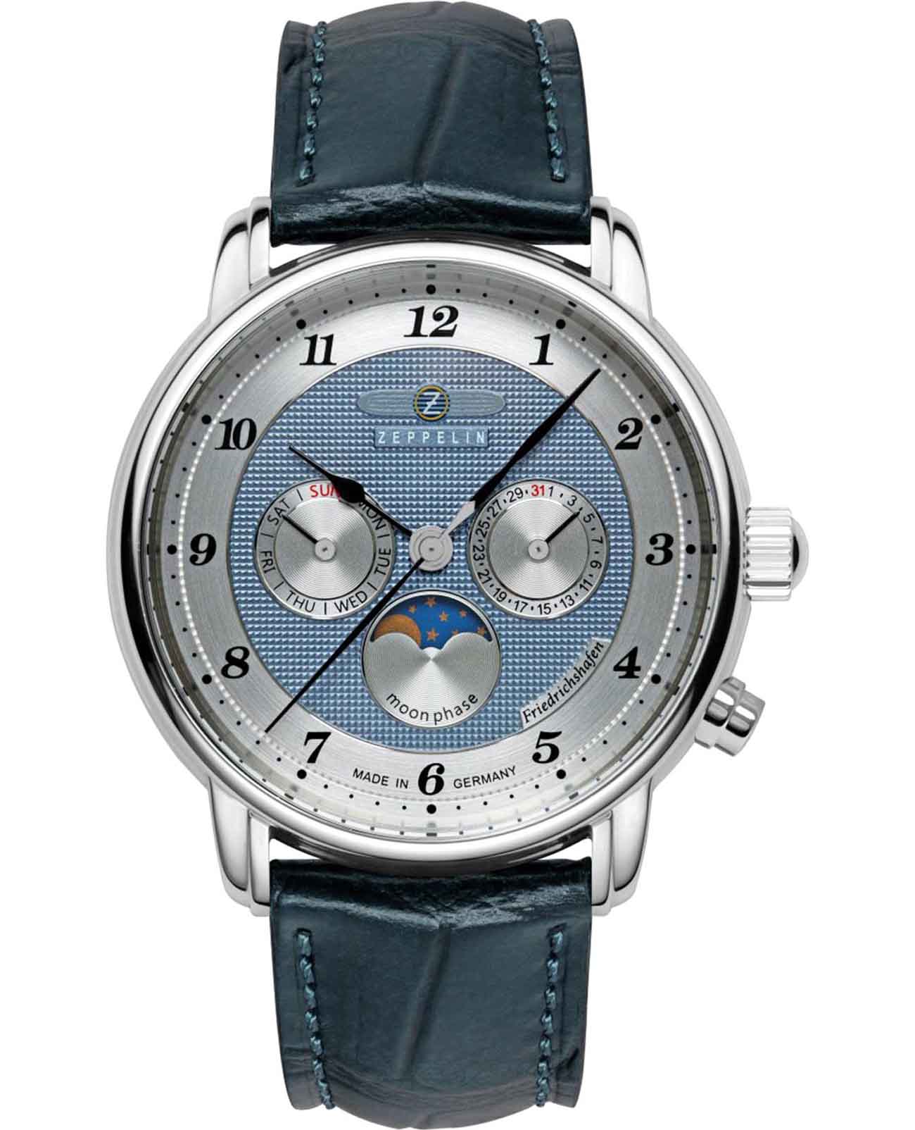 Zeppelin Zeppelin Friedrichshafen ZEP-85363  85363 кварцевые мужские часы синий циферблат, браслет кожаный — вид спереди