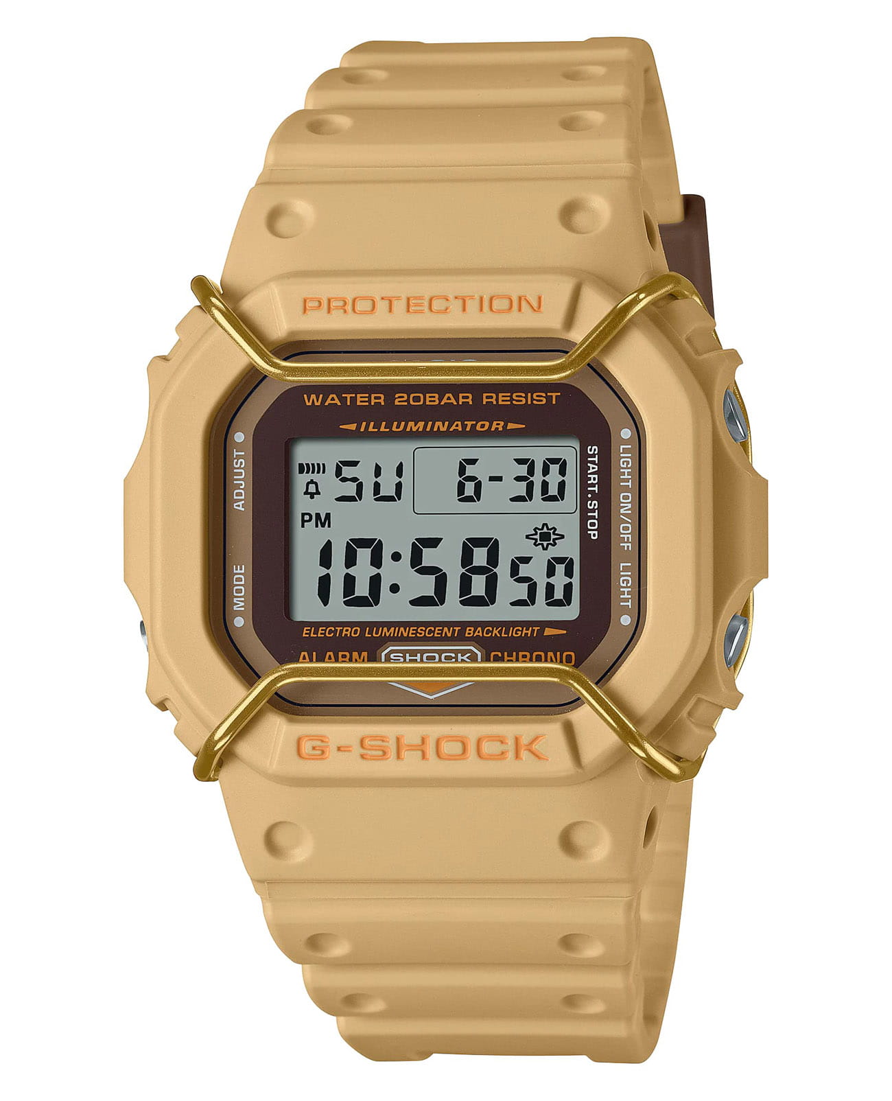 Casio Casio G-Shock DW-5600PT-5DR (DW-5600PT-5) DW-5600 DW-5600PT-5 электронные мужские часы коричневый циферблат, браслет пластик — вид спереди