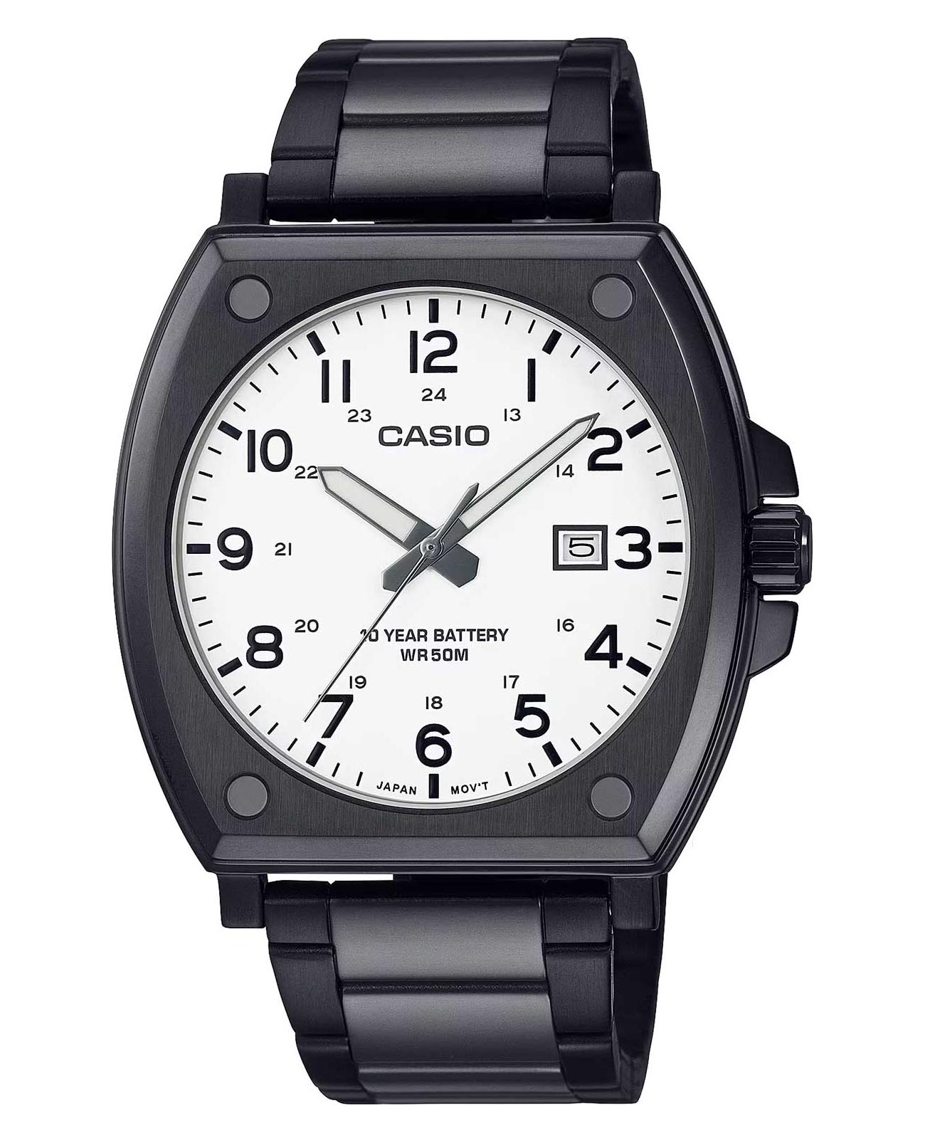 Casio Casio Collection MTP-E715D-7A  MTP-E715D-7A кварцевые мужские часы белый циферблат, браслет нержавеющая сталь с ip-покрытием — вид спереди