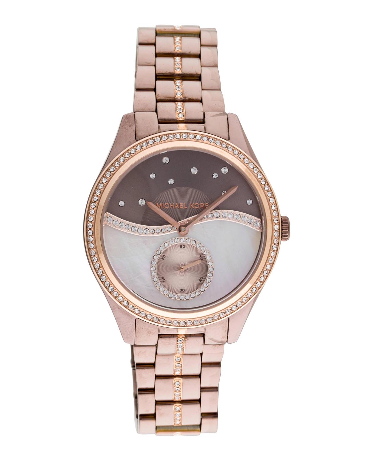 Michael Kors Michael Kors Lauryn MK3757  MK3757 кварцевые женские часы коричневый циферблат, браслет сталь c pvd покрытием — вид спереди