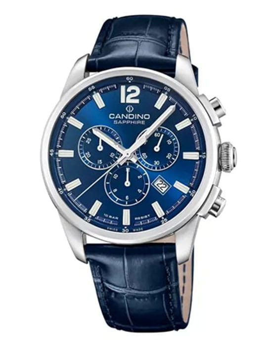Candino Candino Chronograph C4745/2  C4745/2 кварцевые мужские часы синий циферблат, браслет кожаный — вид спереди