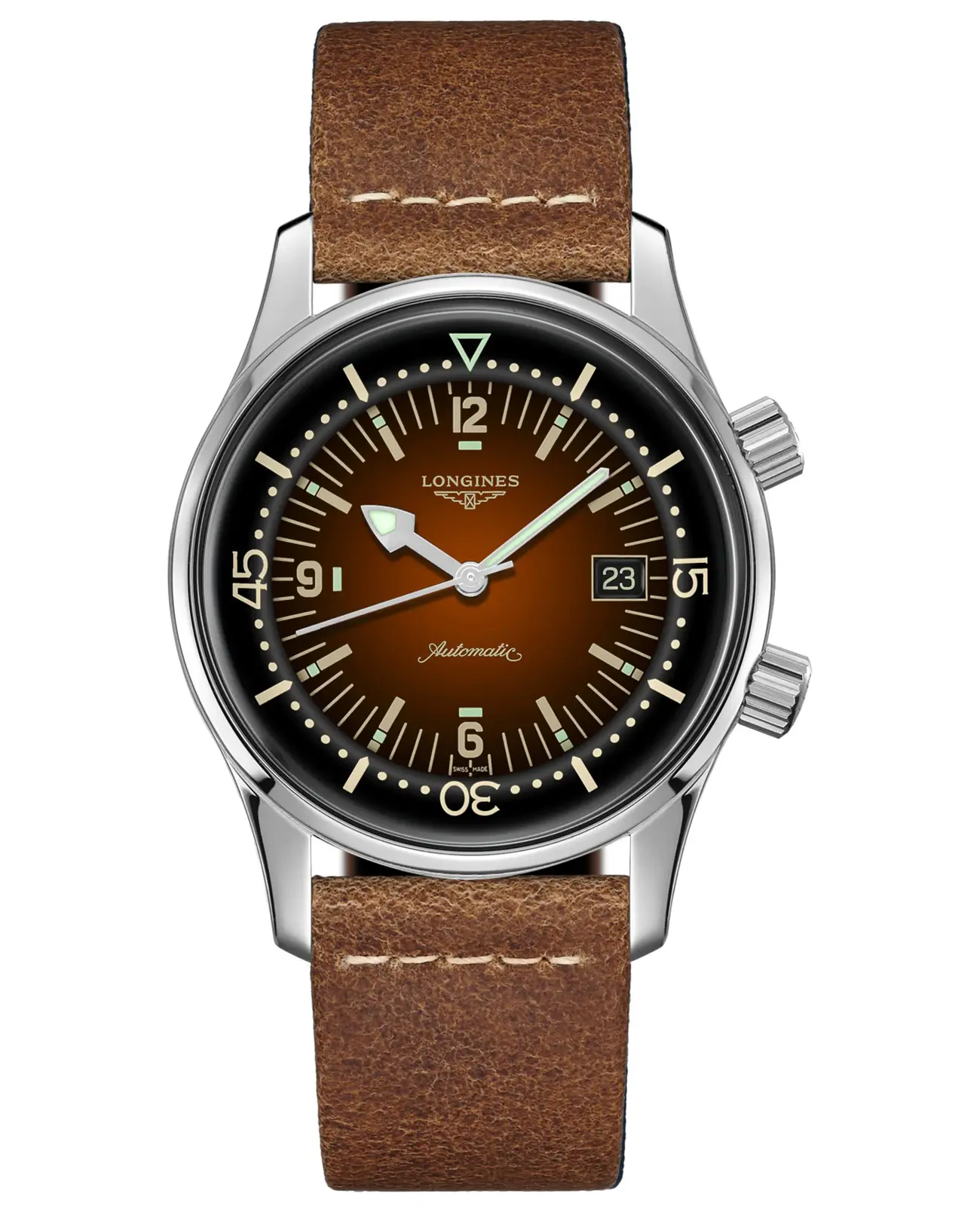 Longines legend diver deals leather strap